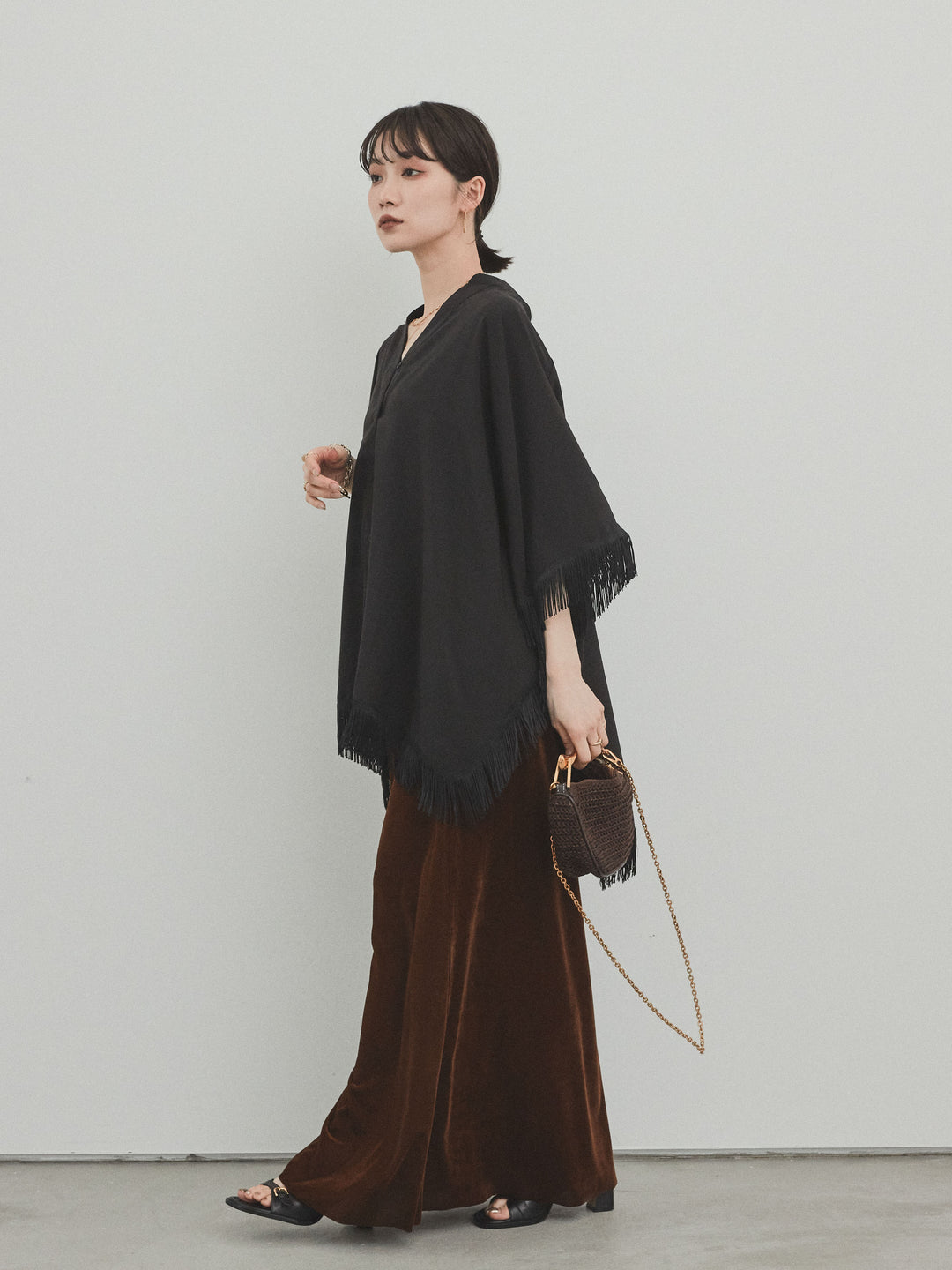 [予約]ベロアナロースカート/モカブラウン