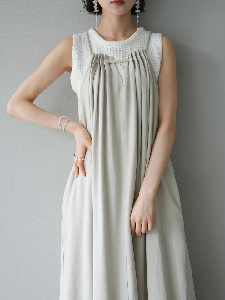 [SET] Rope shoulder linen touch dress + selectable accessory set (2 sets)