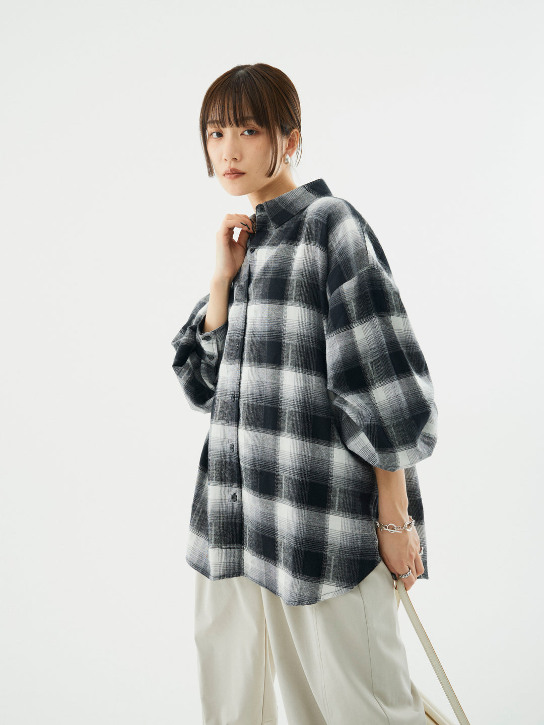 【Allure】[SET]オンブレチェックオーバーシャツ+オンブレチェックオーバーシャツ(2set)