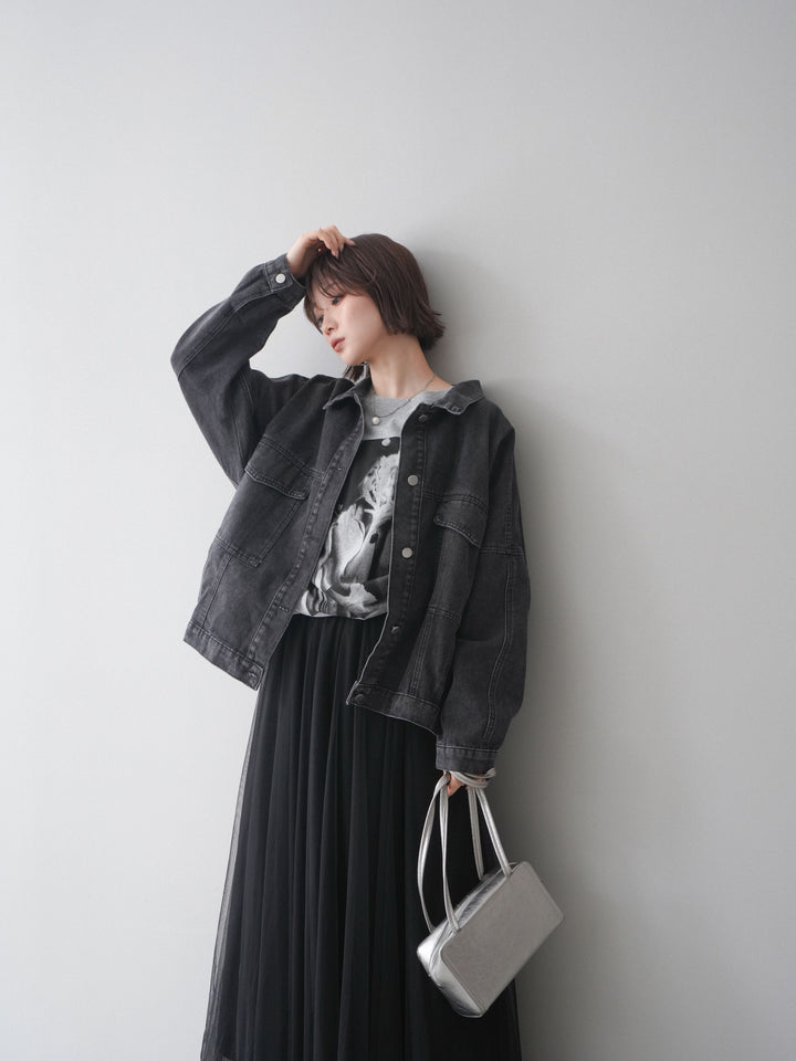 [SET]ルーズシルエットデニムジャケット+チュールボリュームスカート(2set)