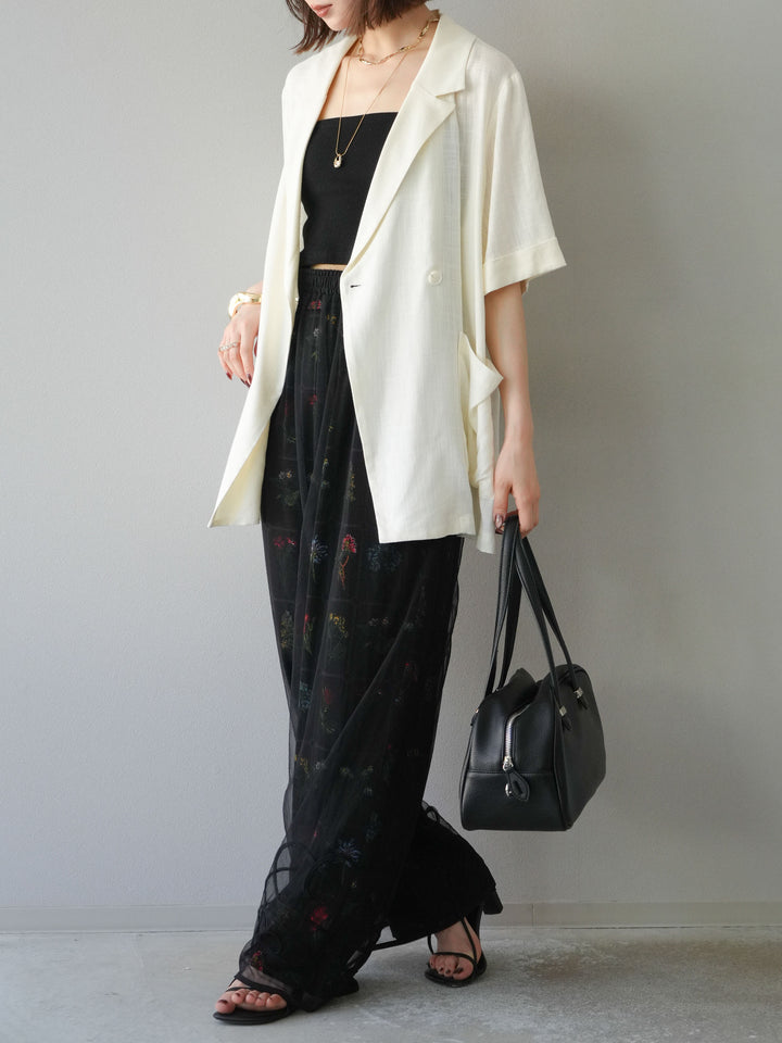 [予約]パッチワークフラワープリントイージーパンツ/ブラック