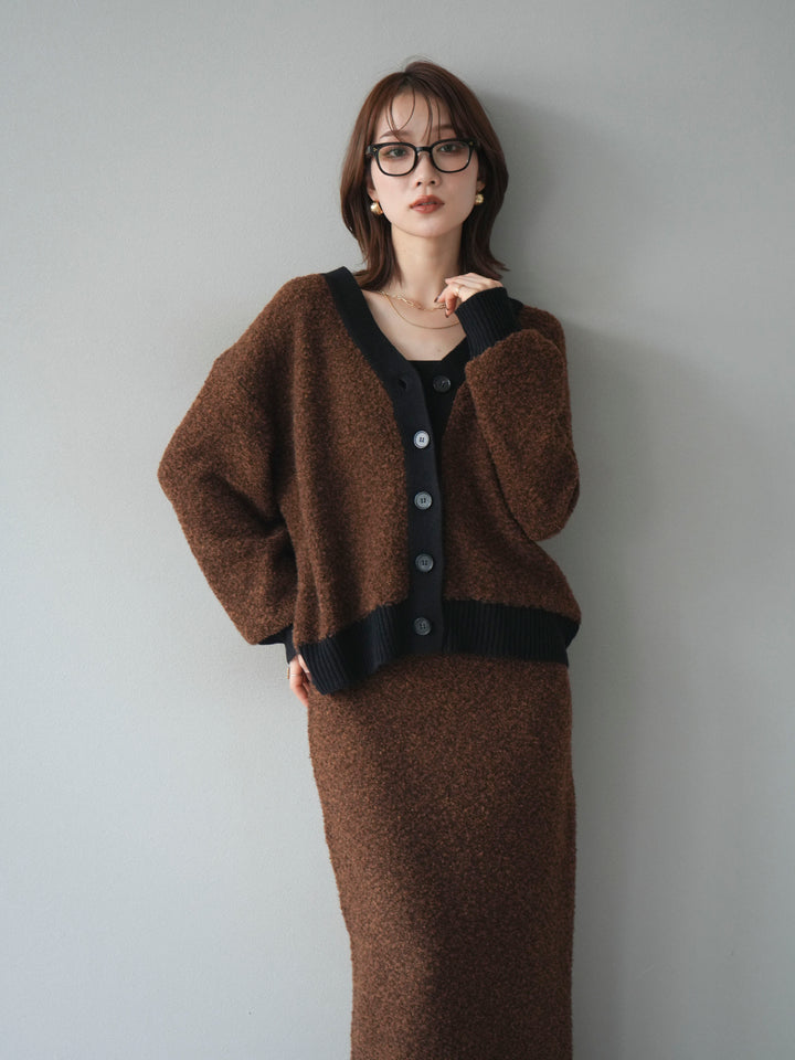 [予約]ブークレバイカラーニットカーディガン/brown