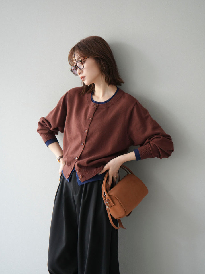 【SET】同色系疊穿開襟衫+雙褶寬褲（2件組）