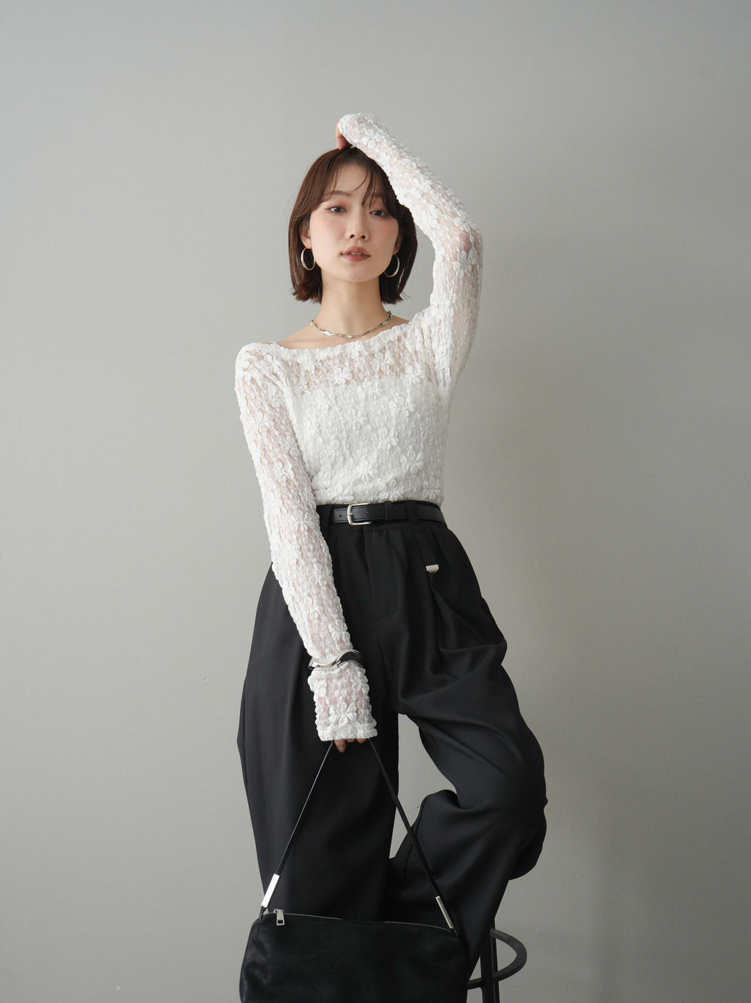 [SET]サイドギャザーレーストップス+サイドギャザーレーストップス(2set)