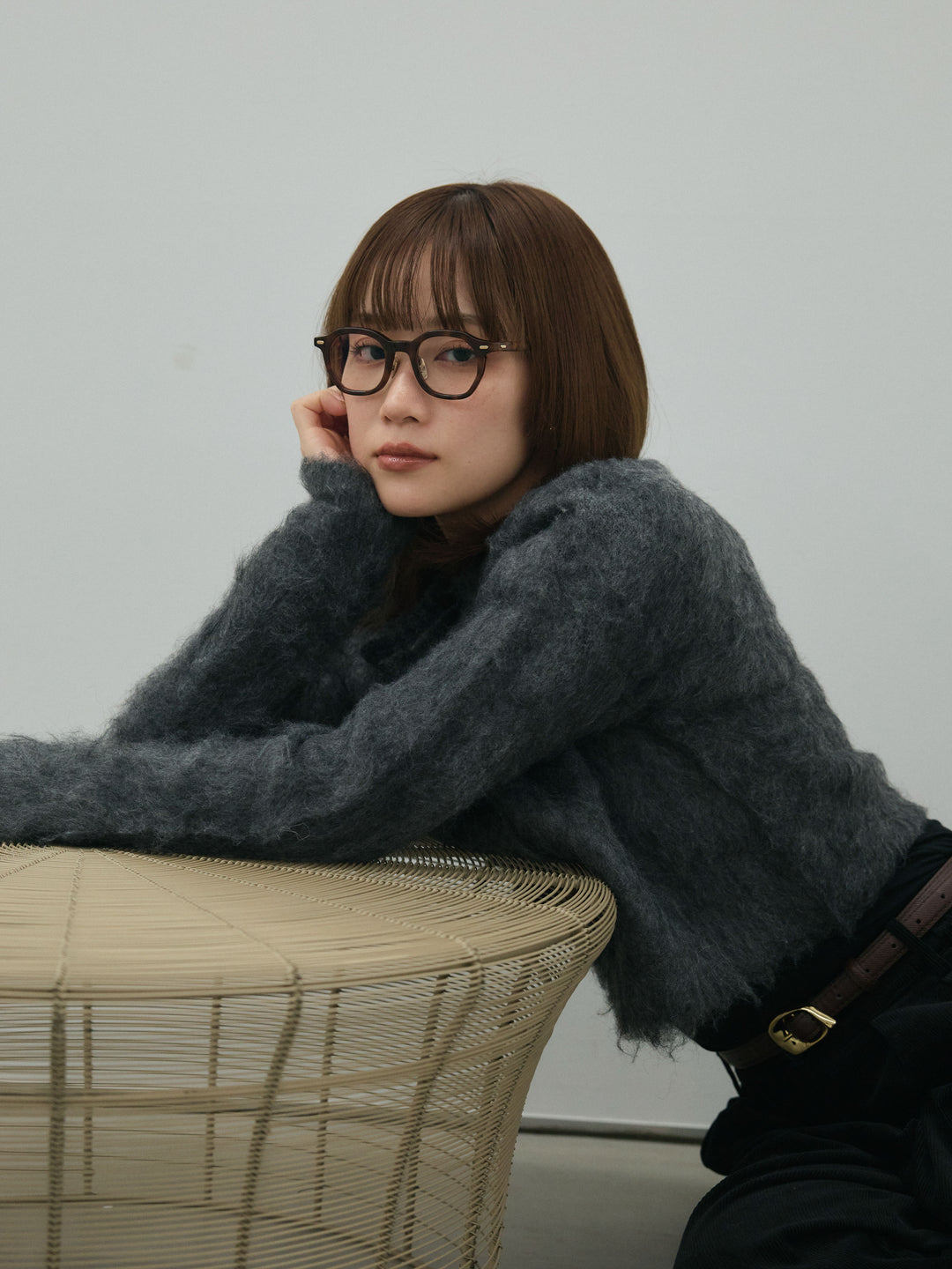 【Allure】[SET]モヘアタッチクロップドニットプルオーバー+コーデュロイタックワイドパンツ(2set)