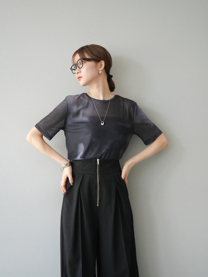 [予約]タイダイ柄シアーハーフトップス/モノトーン