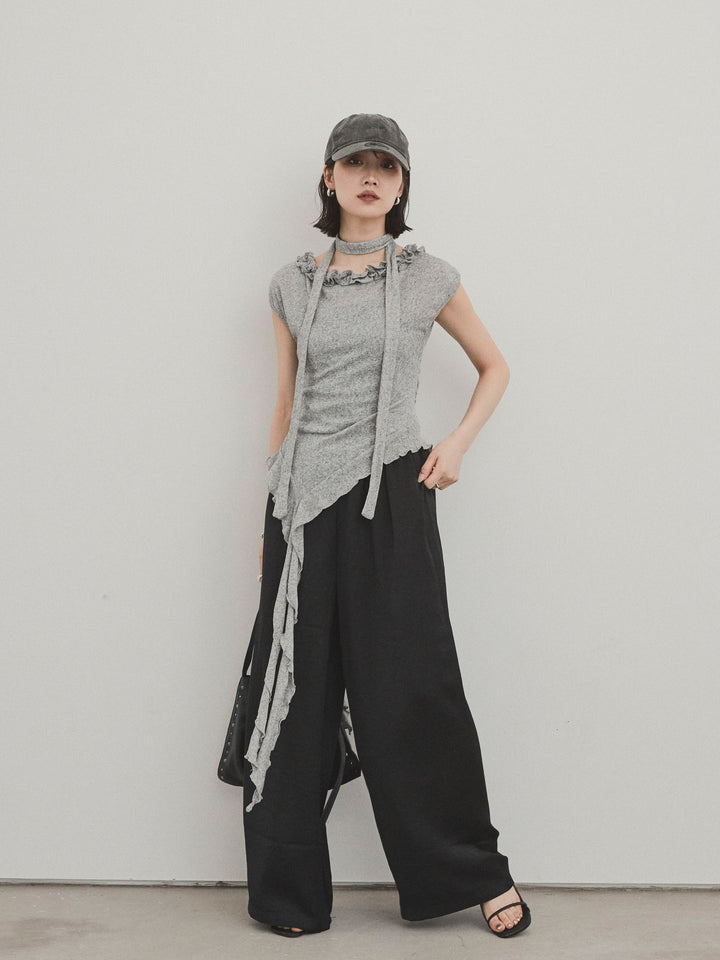 【預購】緞面休閒褲/黑色