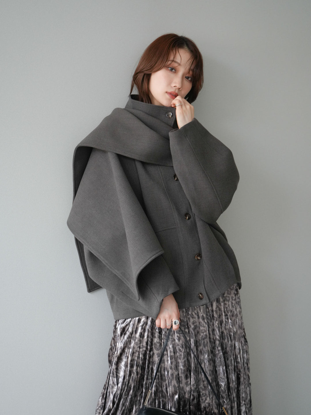 [予約]ストール付きミディアムコート/brown