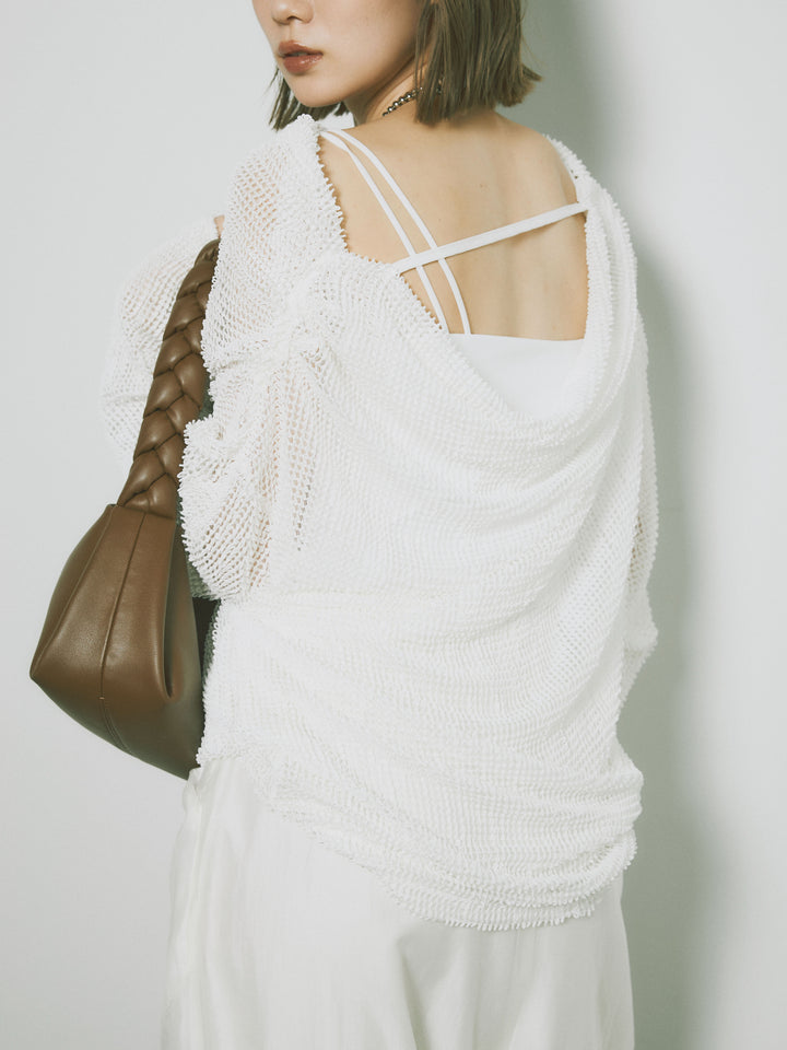 [SET] 後背垂墜網眼套頭衫 + 透明萊賽爾三折寬褲 (2 套)