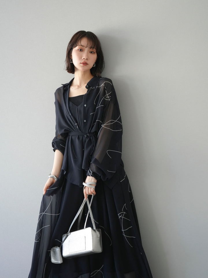 [SET]ペンタッチシフォンキャミワンピース+ペンタッチシフォンシャツ(2set)