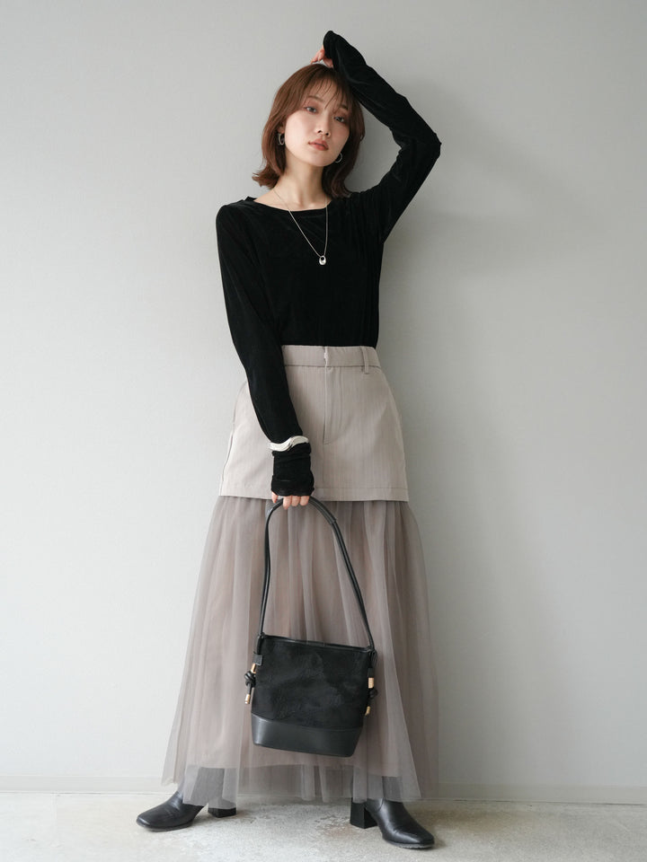 [予約]シアーベロアフィンガーホールトップス/ブラック