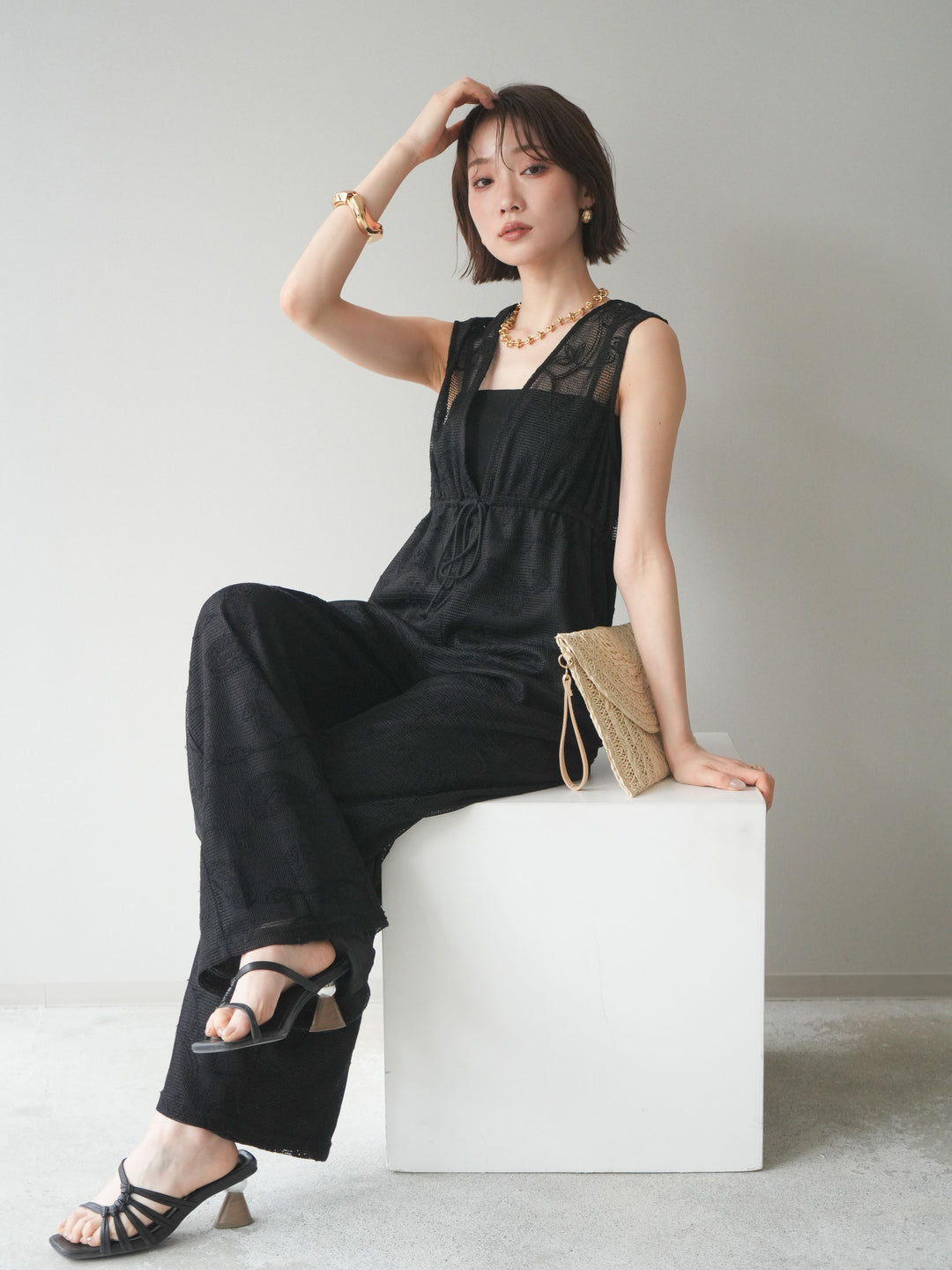 [SET]レース刺繍サロペット+選べるアクセセット(2set)