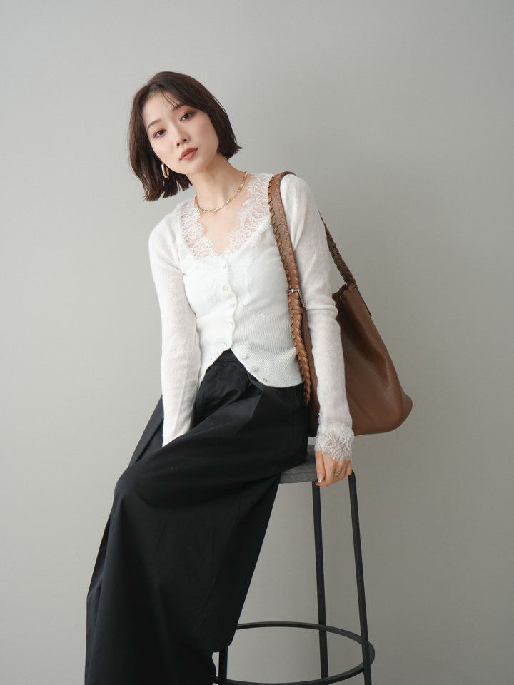 [予約]モヘアタッチレースニットカーディガン/off