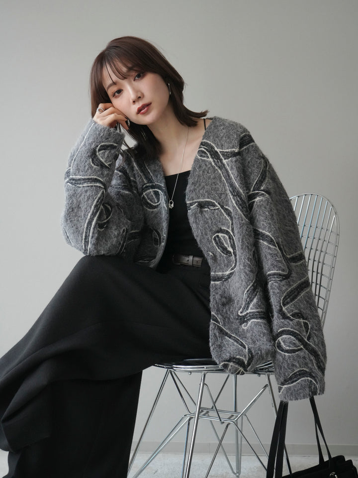 [予約]ニュアンス刺繍ブークレニットジャケット/gray