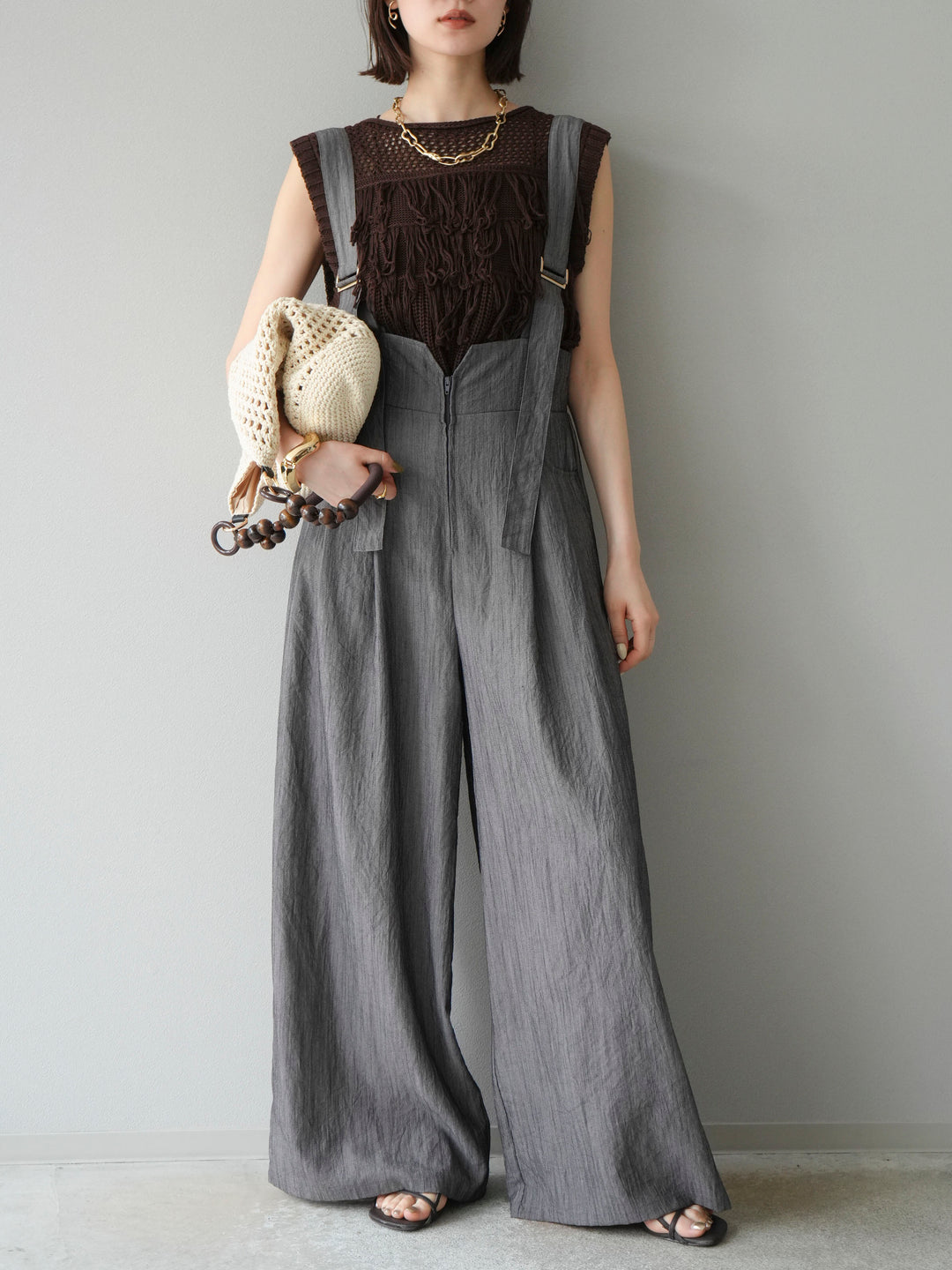 【預購】鏤空流蘇針織上衣/棕色