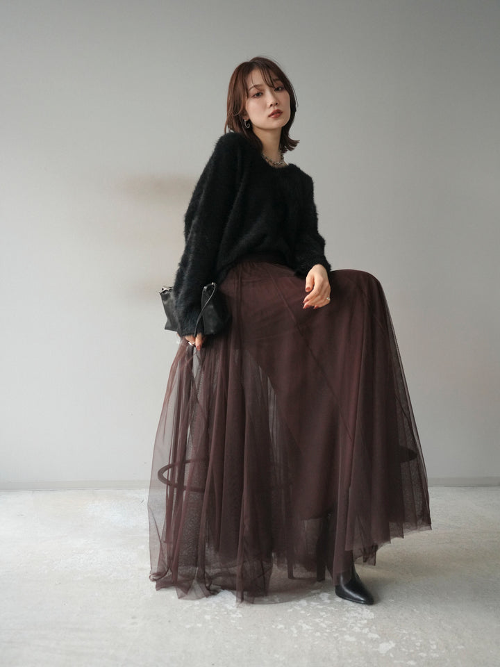 [予約]バックリボンVネックシャギーニットプルオーバー/black