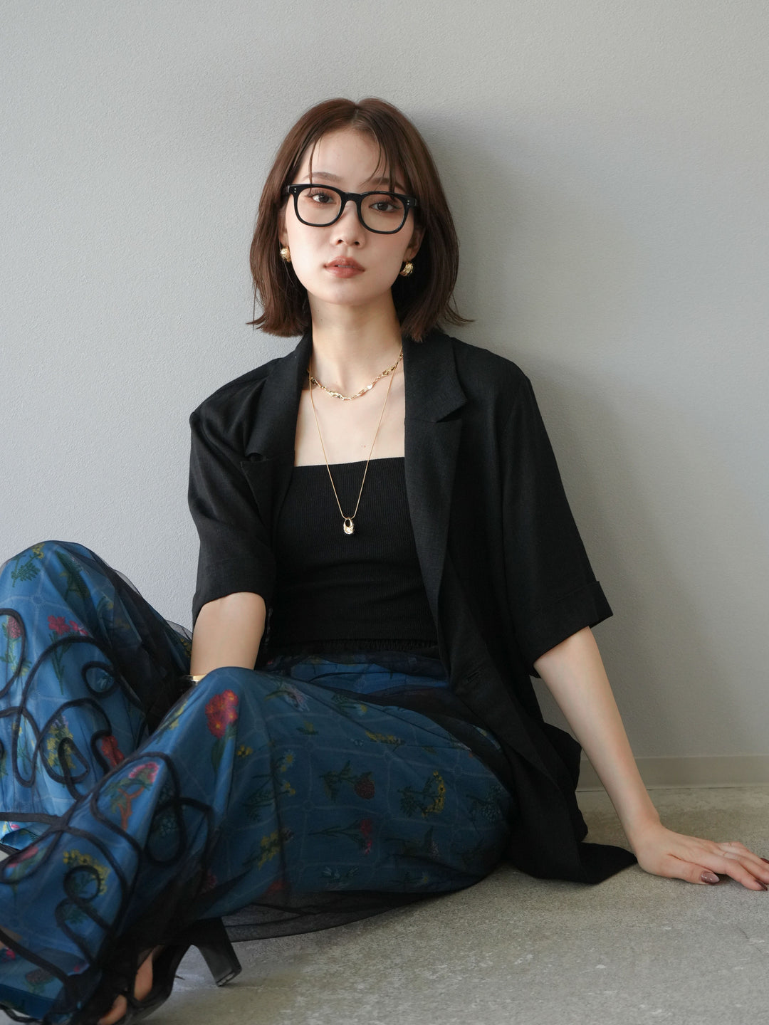 【預購】輕亞麻半袖外套/黑色