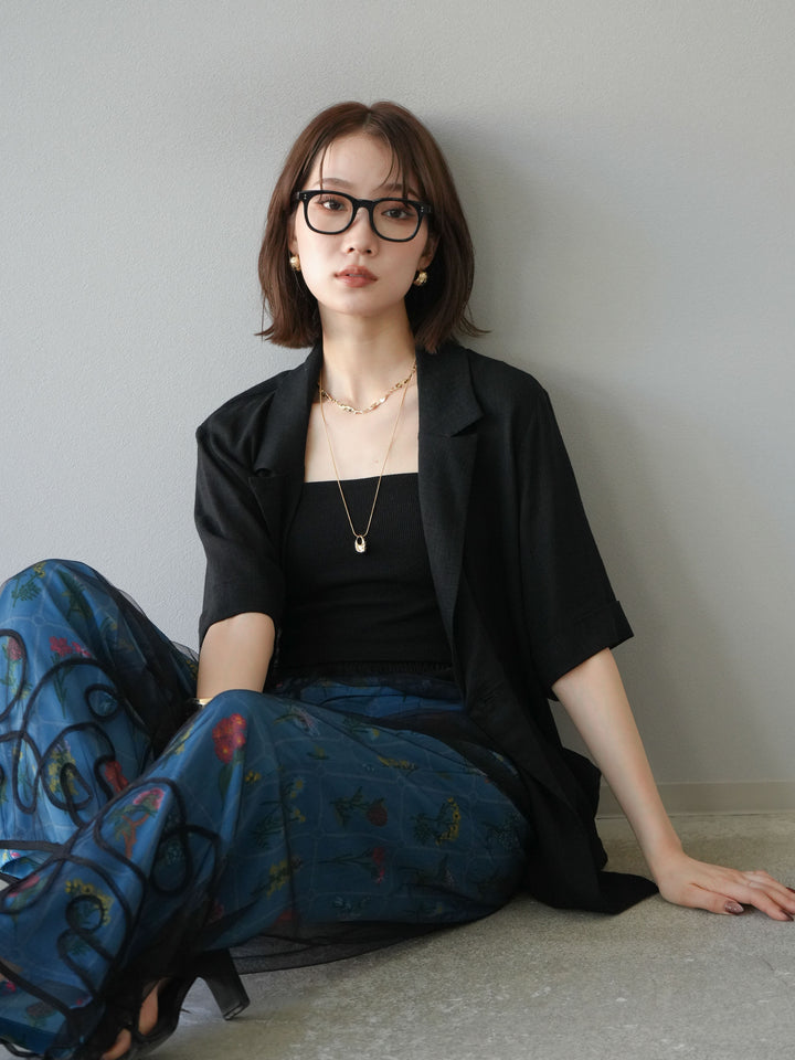 【預購】輕亞麻半袖外套/黑色