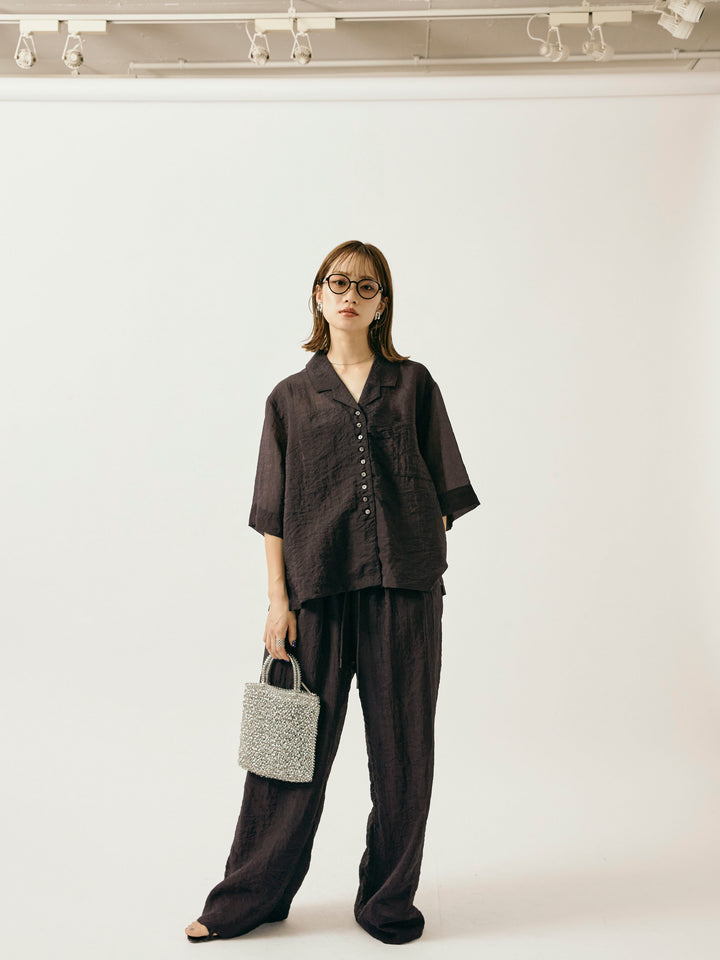 【Allure】[SET]シャイニースラブシアー開襟ハーフシャツ+シャイニースラブシアー開襟ハーフシャツ(2set)