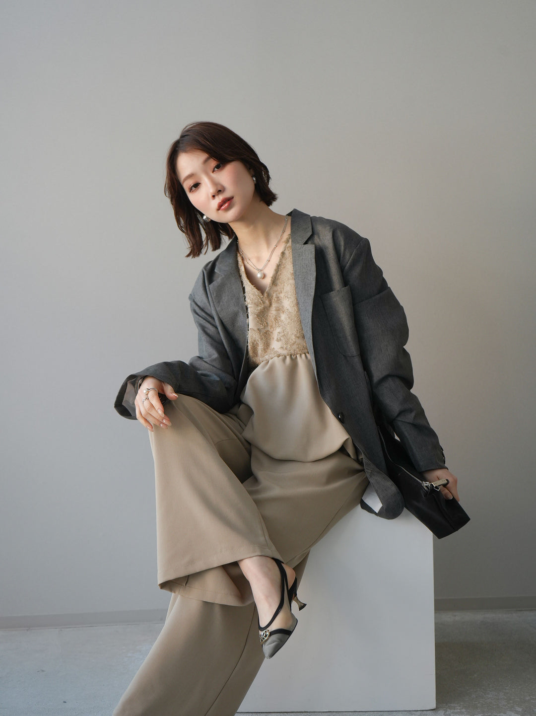 [SET]ジャガードレースぺプラムドッキングサロペット+選べるアクセセット(2set)