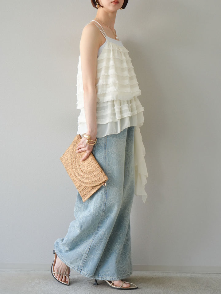 【預購】花提花牛仔寬褲/藍