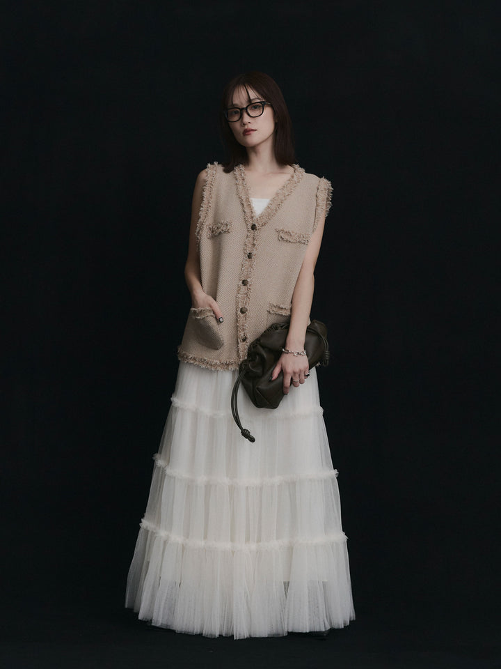 [予約]チュールティアードフレアスカート/アイボリー