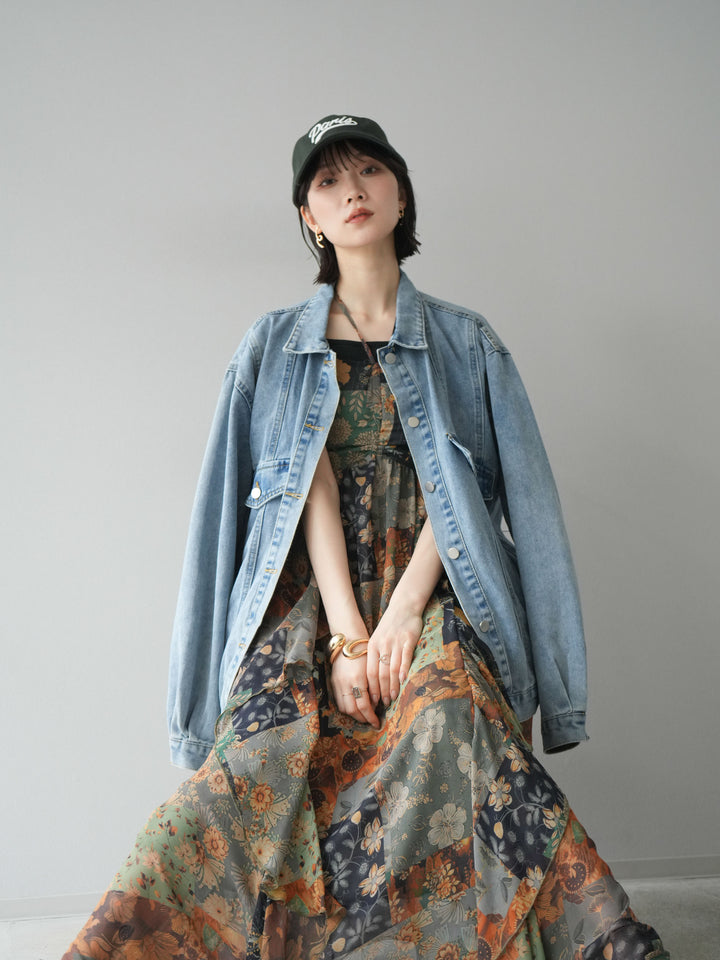 [預購] 拼布荷葉邊吊帶洋裝/混色