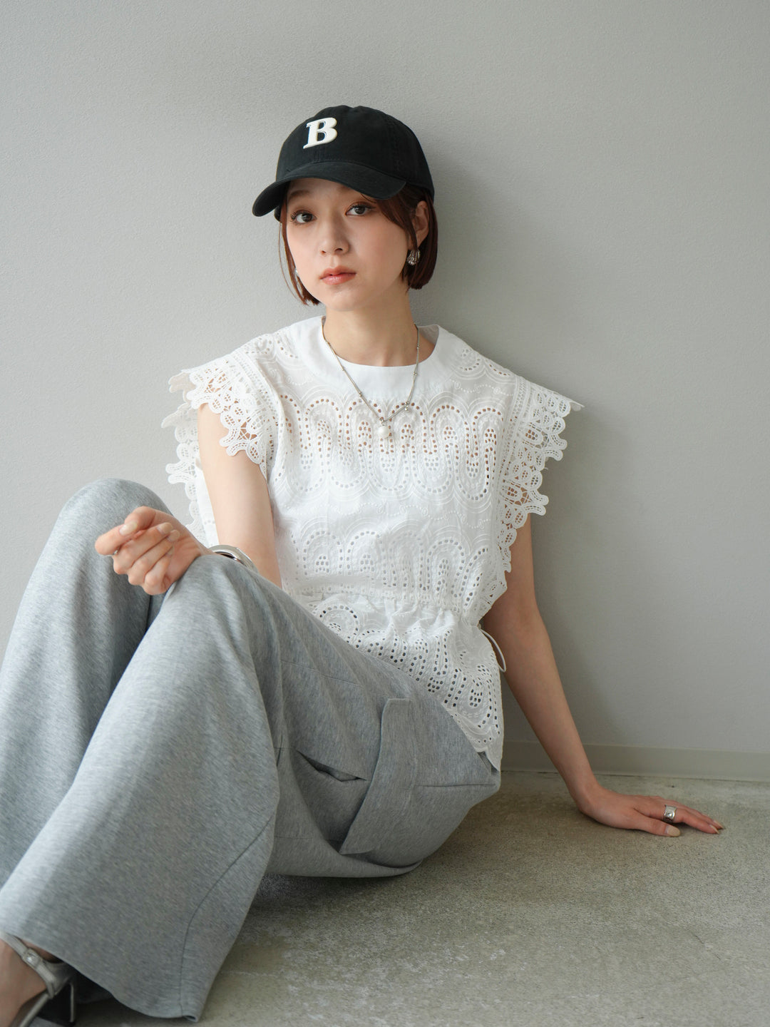 [予約]スカラップ刺繍レースブラウス/ホワイト