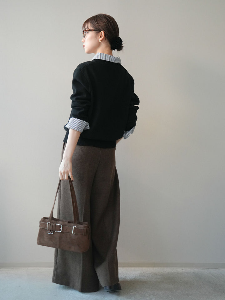 [予約]ウールタッチベルト付ワイドパンツ/brown