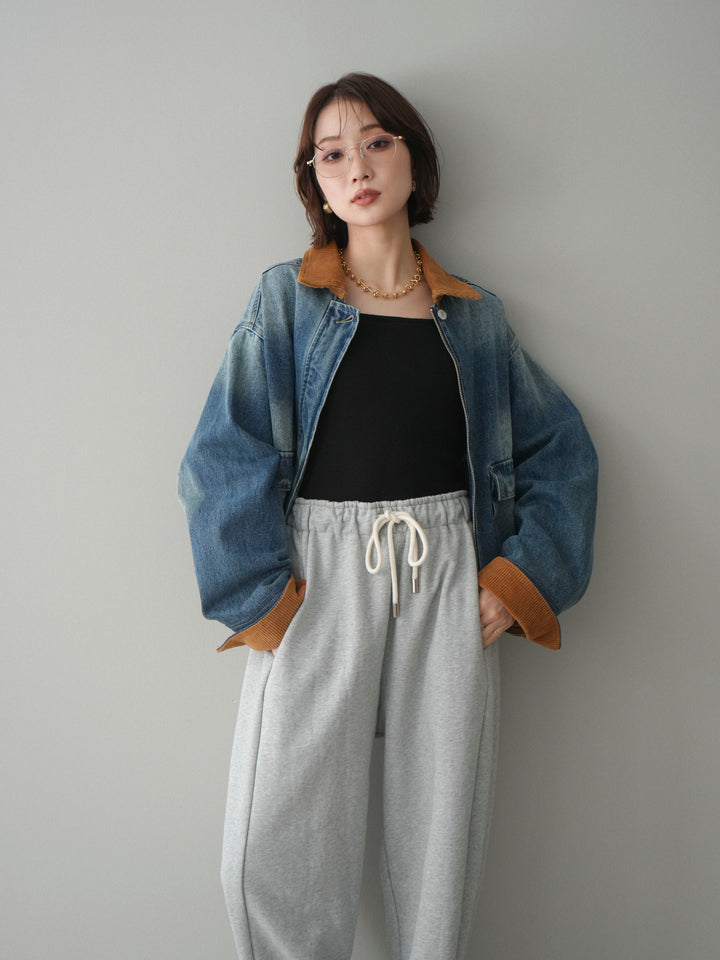 [予約]コーデュロイ×デニムショートカバーオール/blue