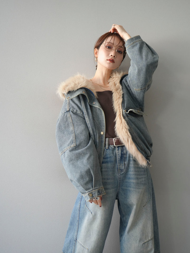 [SET]デニムxファーブルゾン+選べるアクセセット(2set)