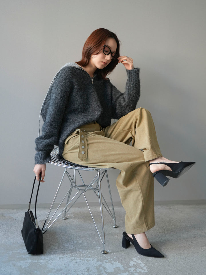 [予約]バイカラージップニットプルオーバー/charcoal