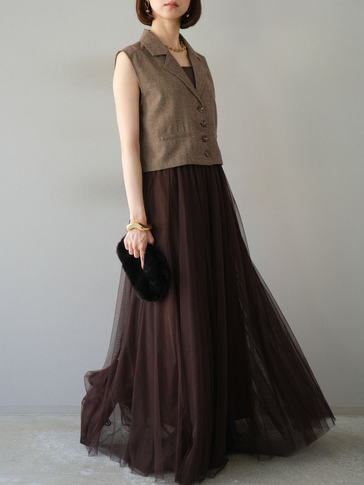[予約]チュールボリュームスカート/ブラウン