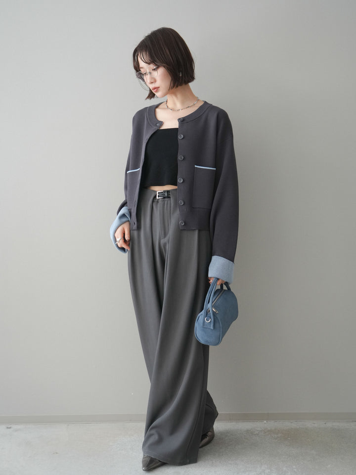 [SET]レーヨンポリダブルフェイスニットカーディガン+ベルトループデザインワイドパンツ(2set)