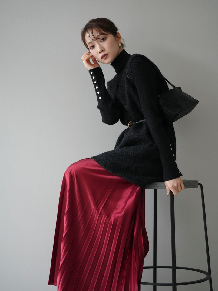 [予約]ミックスループヤーンニットミニワンピース/black