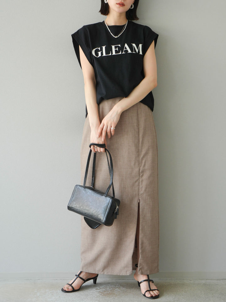 [予約]リネンライクZIPスリットタイトスカート/グレージュ