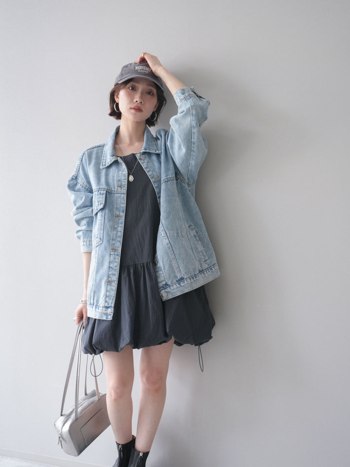 [予約]ドロストバルーンミニワンピース/charcoal