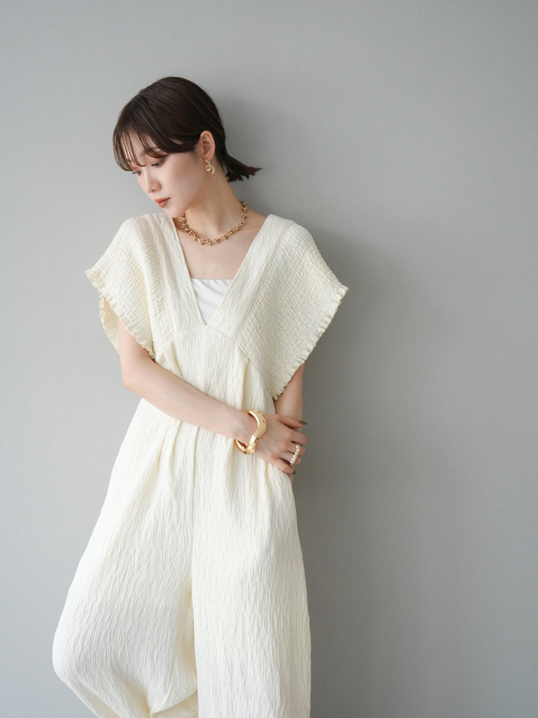 [SET]楊柳シャーリングサロペット+楊柳シャーリングサロペット(2set)