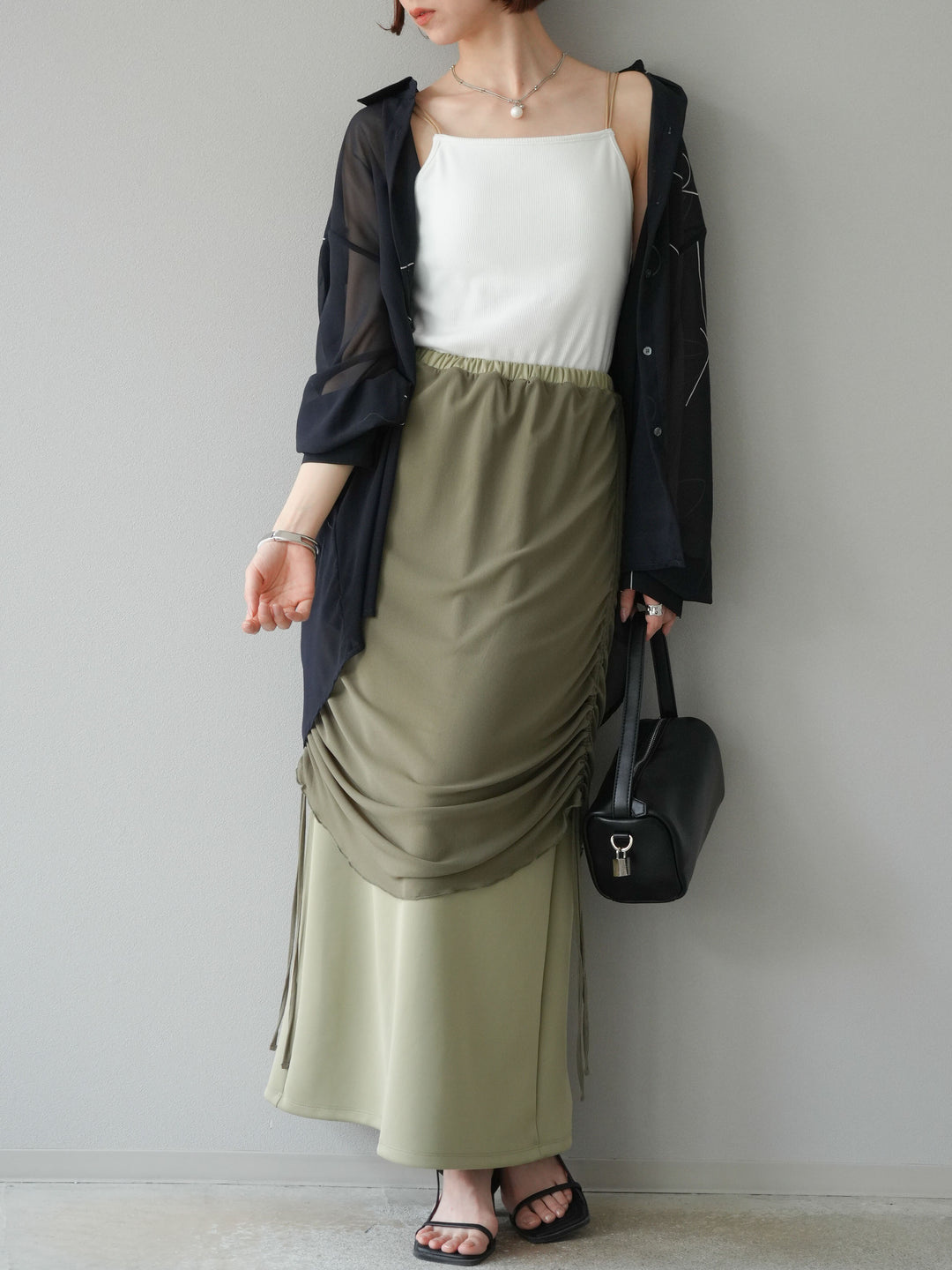 [予約]シアーレイヤードタイトスカート/ライトグリーン