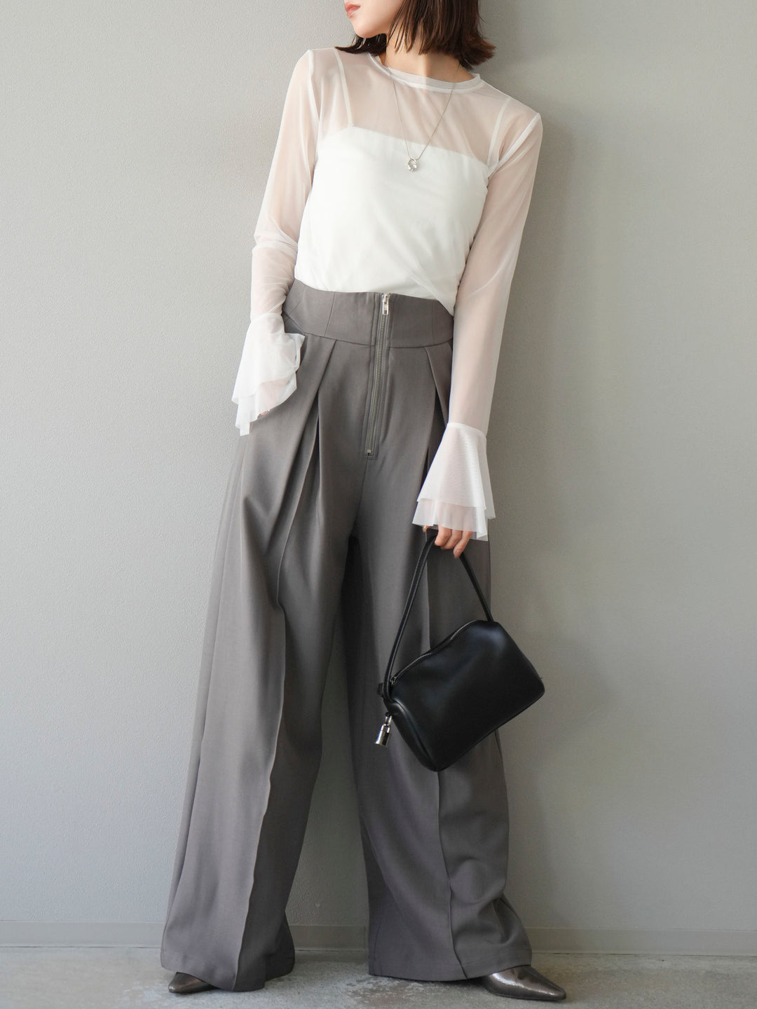 [予約]フレアロングスリーブパワーメッシュトップス/オフ