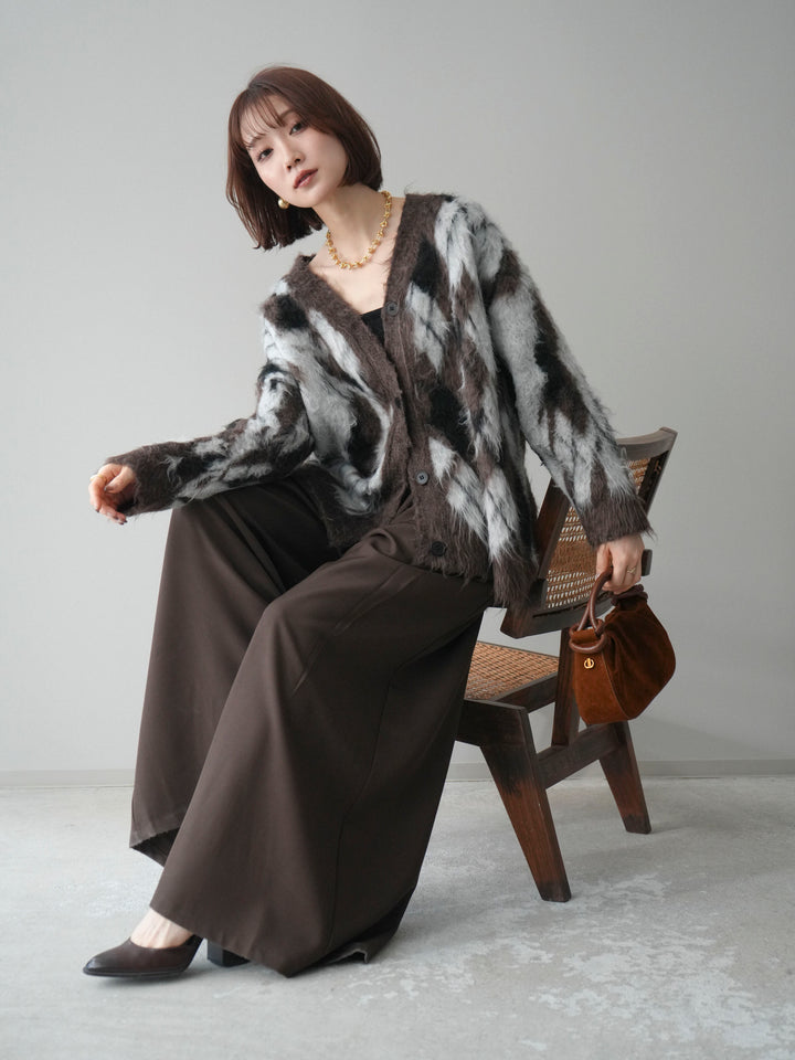 [予約]アーガイル柄シャギーニットカーディガン/brown