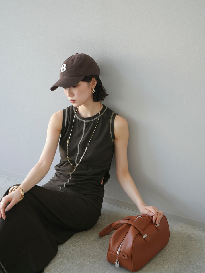 [予約]ウエストオープンステッチカットワンピース/ブラウン