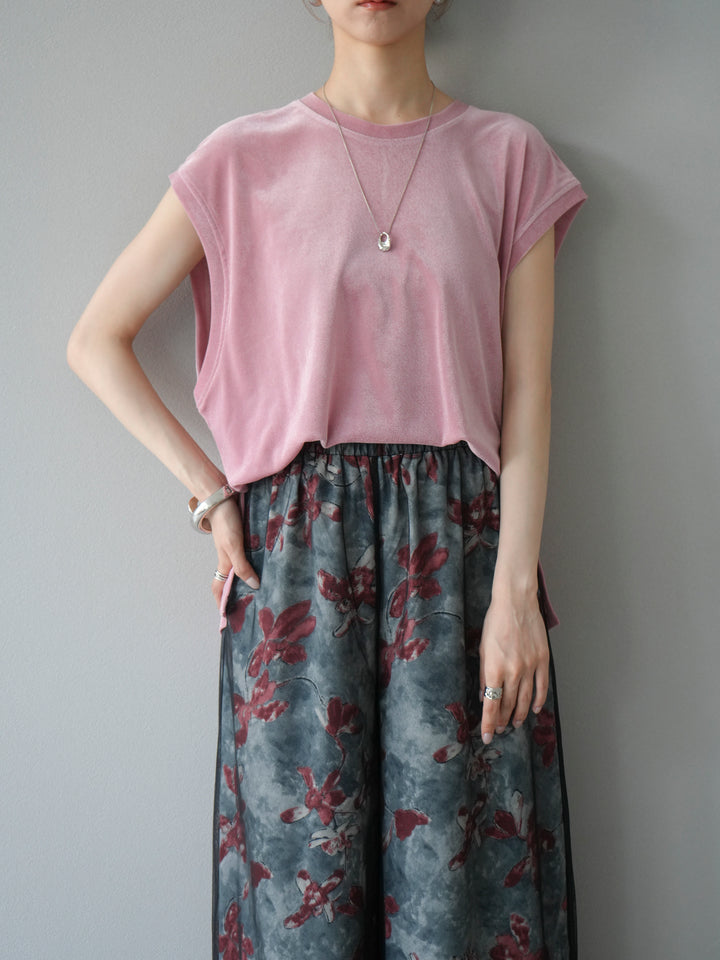 [予約]シアーフロッキーベロアルーズノースリーブTシャツ/ピンク