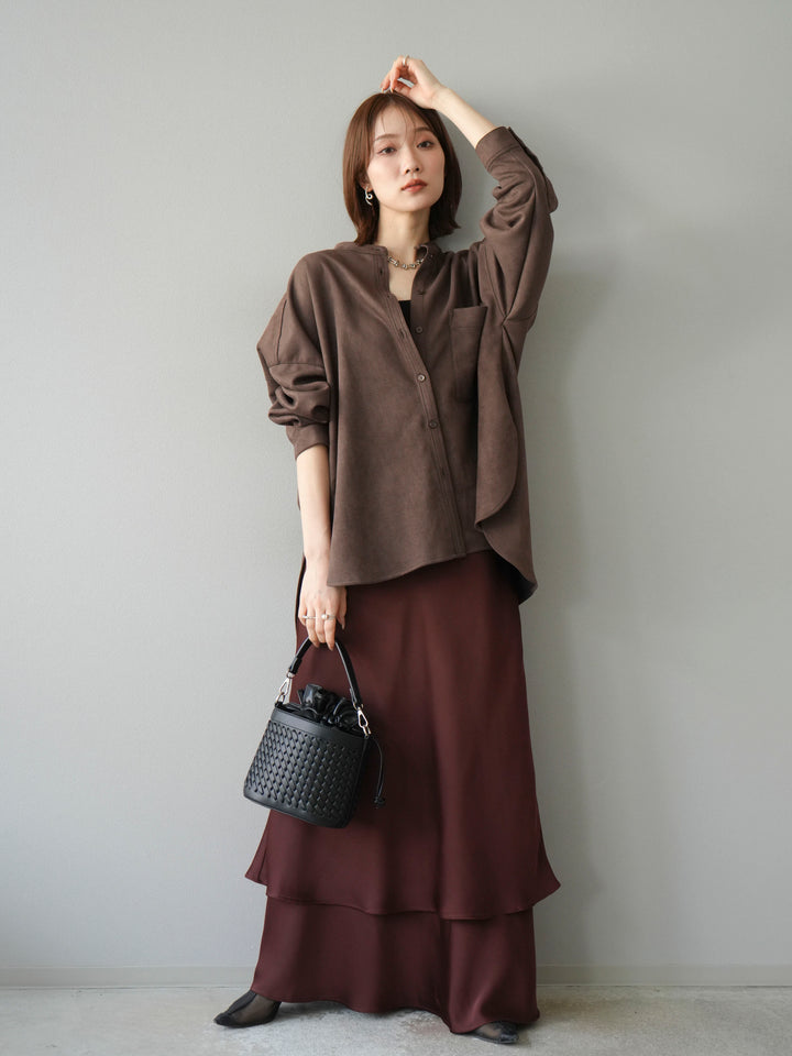 [予約]サテンフリルスカート/ブラウン
