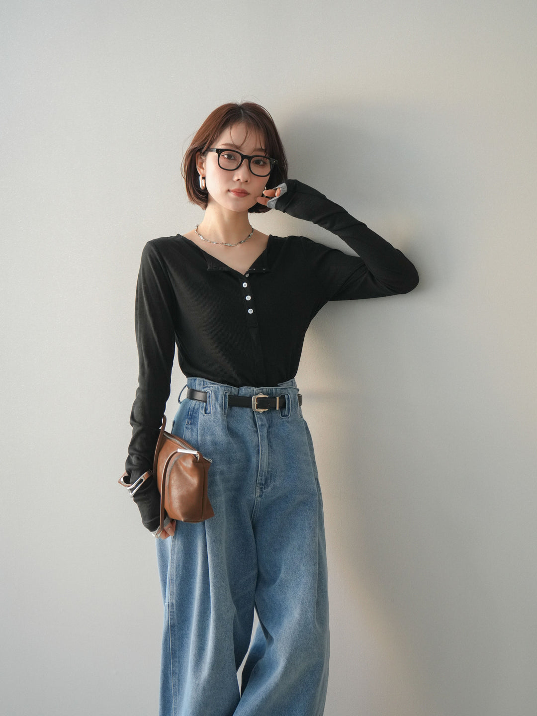 [予約]シアーリブバイカラーカーディガン/black