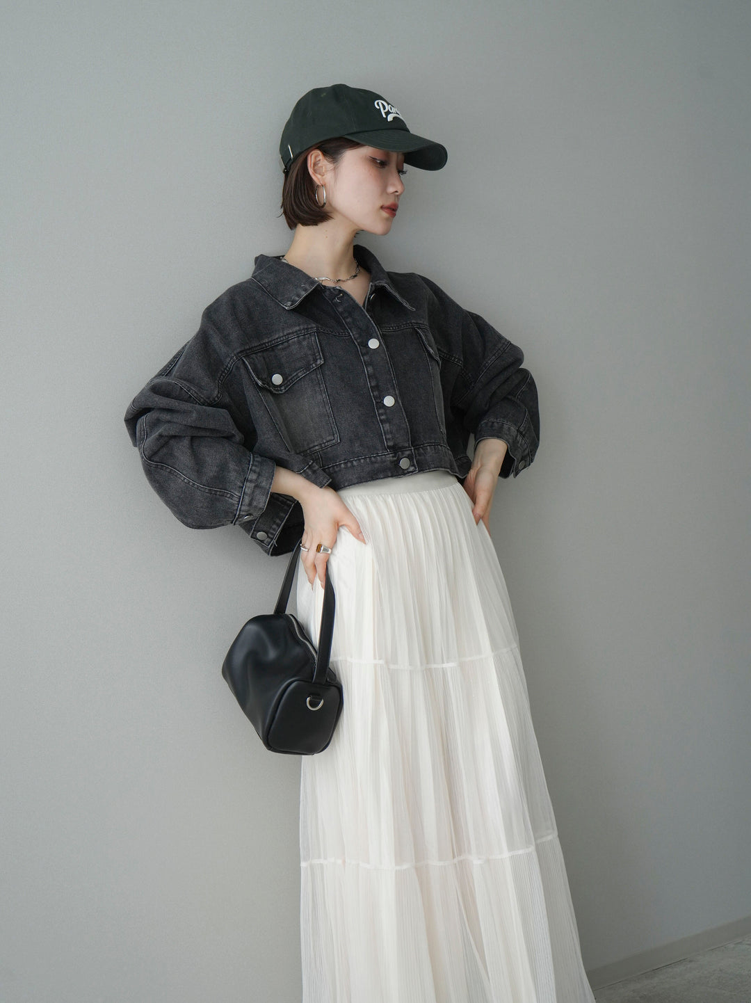 [SET]デニムショートシャツジャケット+ラメプリーツレイヤードチュールロングスカート(2set)