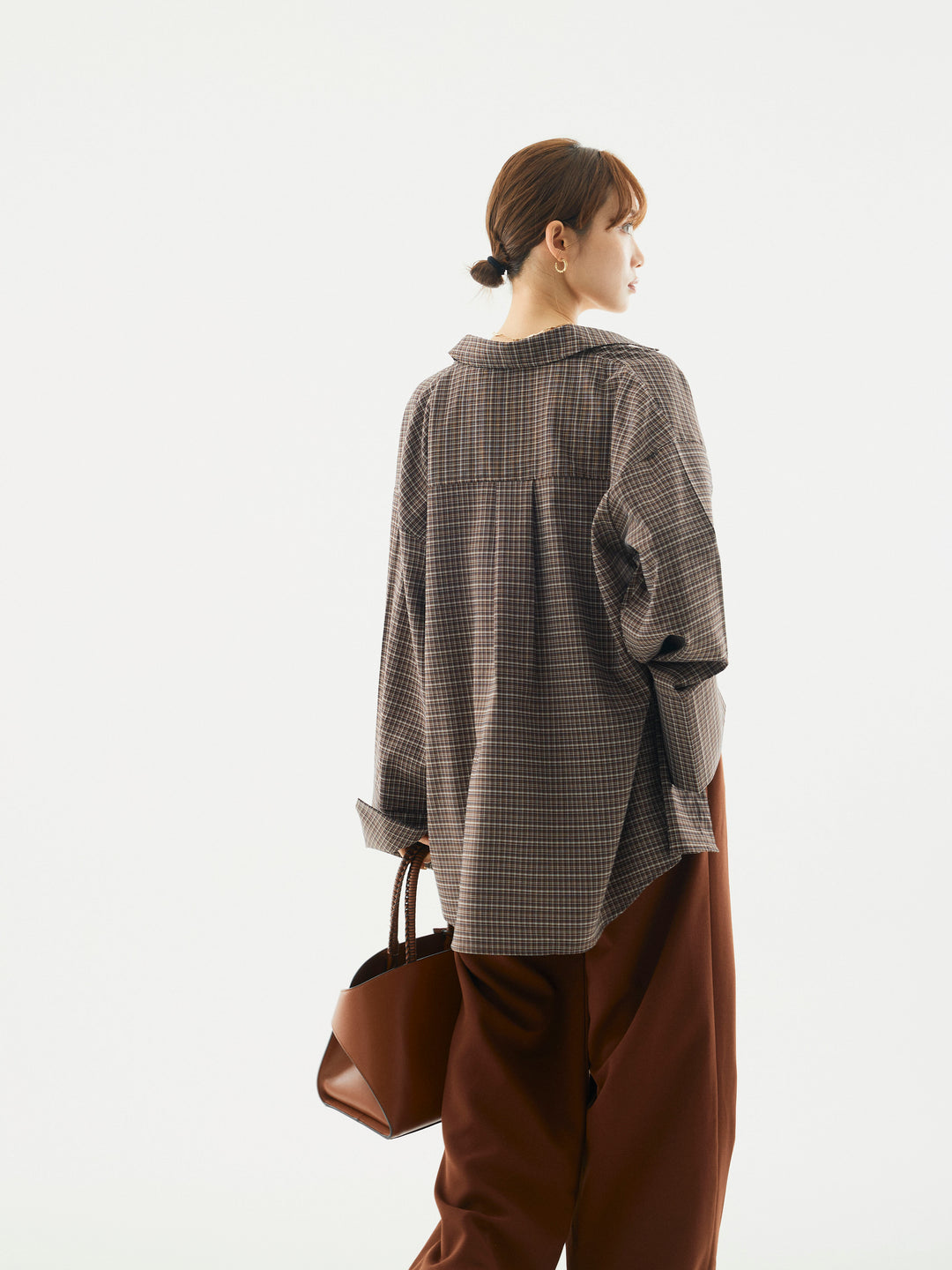 【Allure】[SET]チェックBIGカフスオーバーシャツ+ラップデザインタックワイドパンツ(2set)