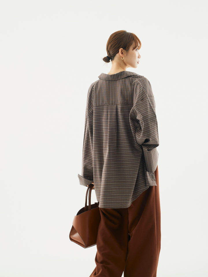 【Allure】[SET]チェックBIGカフスオーバーシャツ+ラップデザインタックワイドパンツ(2set)