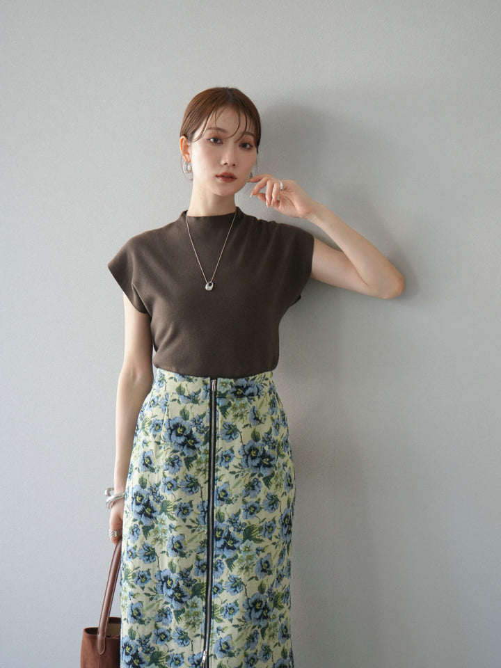 [SET]プチネックフレンチニットトップス+ゴブランフロントジップタイトスカート(2set)