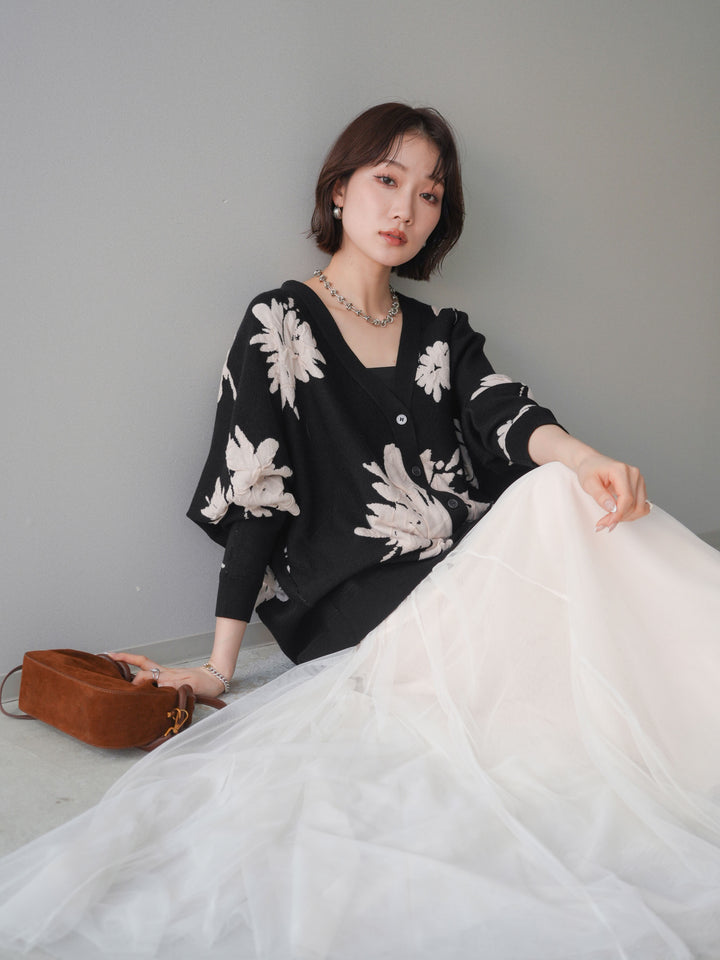 [SET]フラワージャガードニットカーディガン+フラワージャガードニットカーディガン(2set)